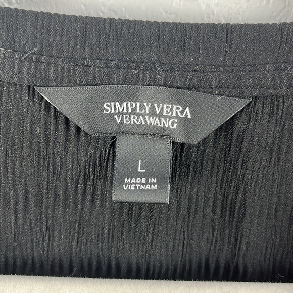 Simply Vera Wang Knit Blouse Sz L Black Crinkle Texture Ruched 3/4 Sleeves Chic - Picture 3 of 9